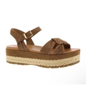 UGG‎ Women Neusch Espadrille Platform Sandals Tan Suede Knot Detail Size 11